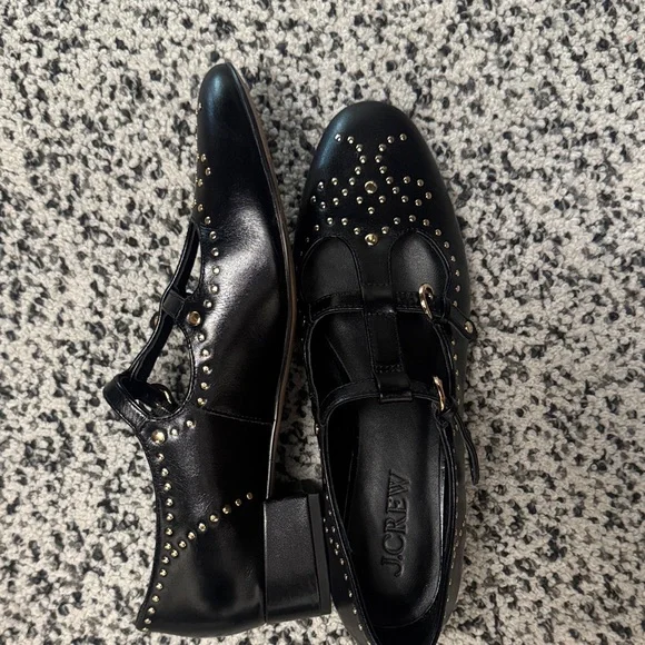 J. Crew Black Leather Studded Flats size 8 - Picture 2 of 2